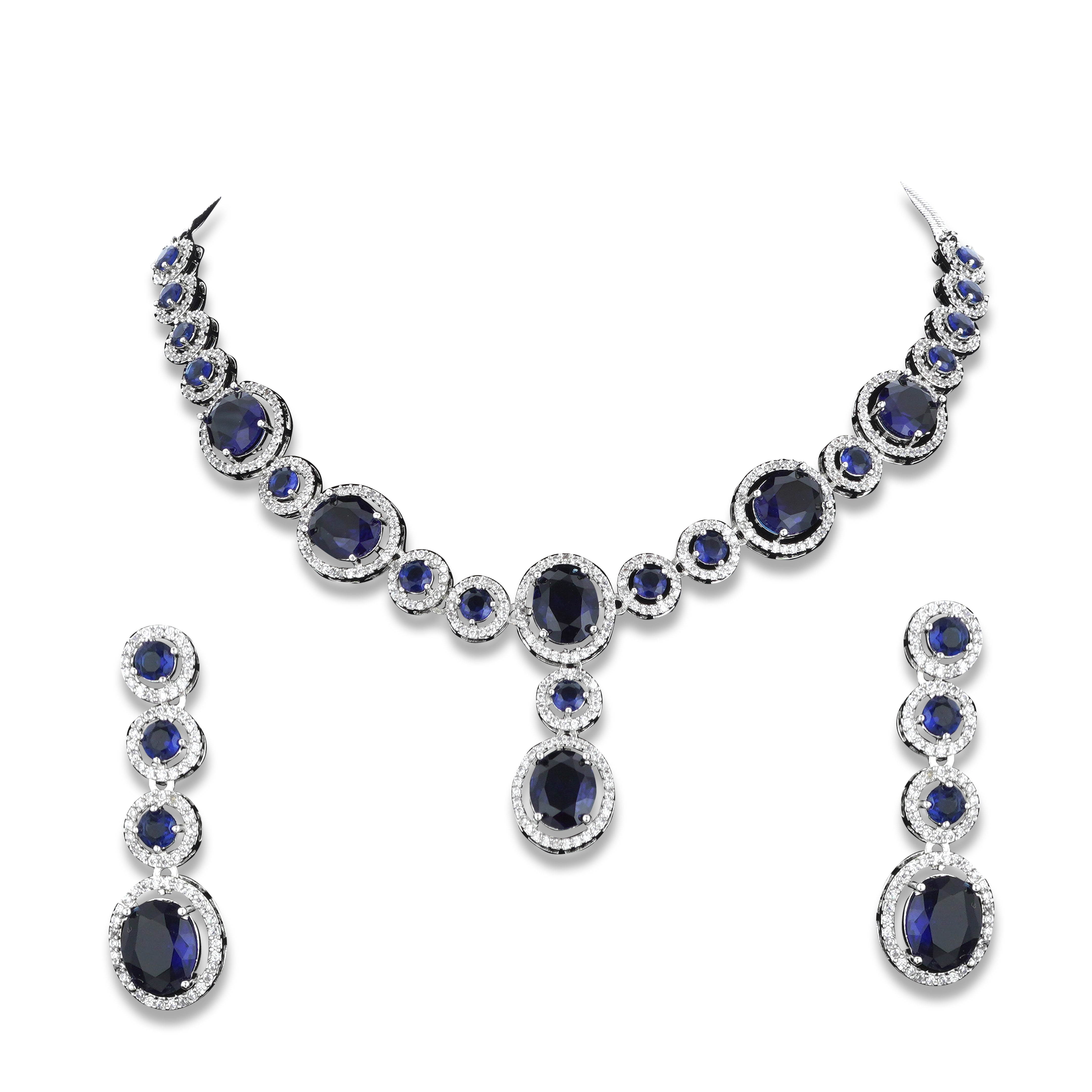 Blue American Diamond CZ Necklace Set