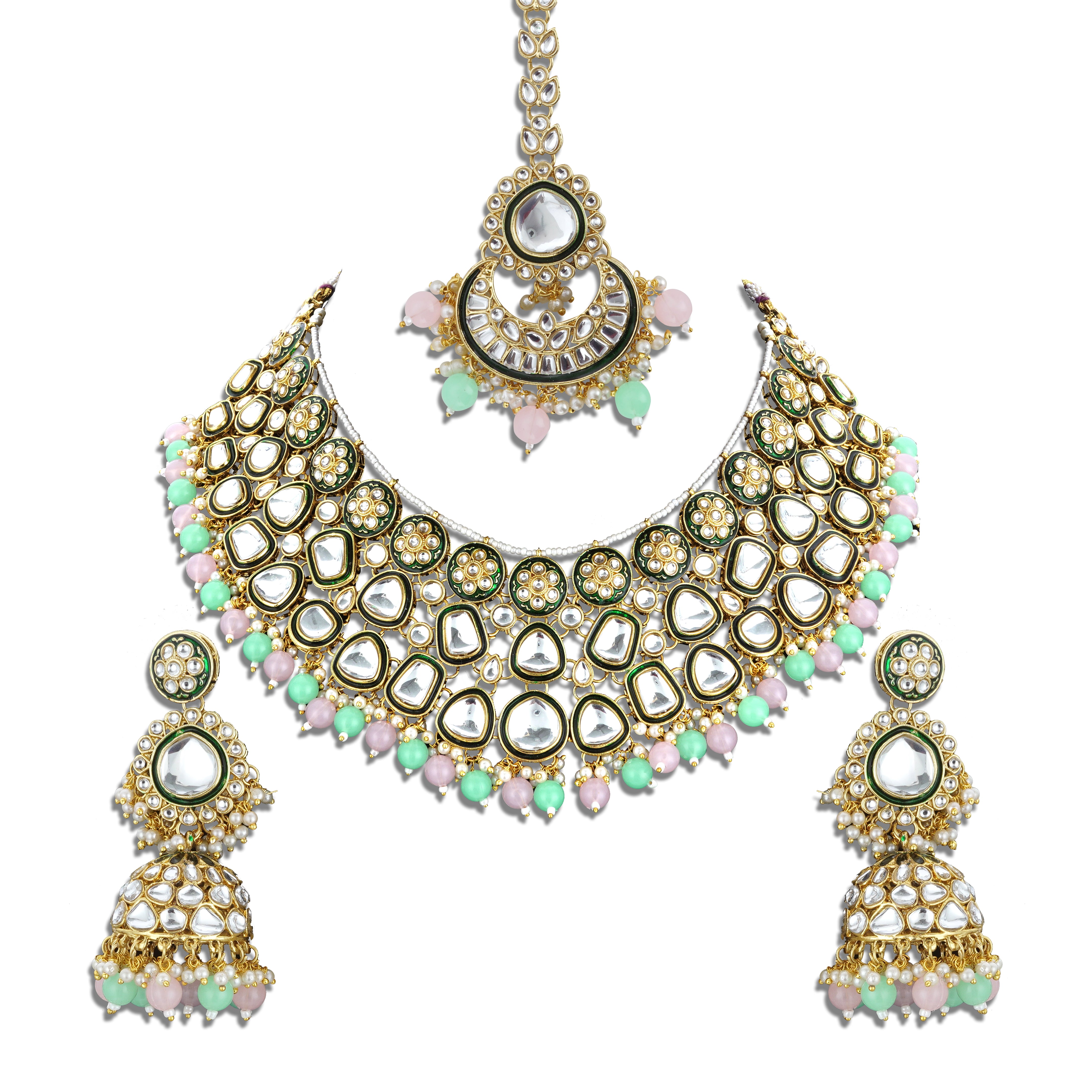 Emerald Sangmesh Kundan Premium Jewellery Set