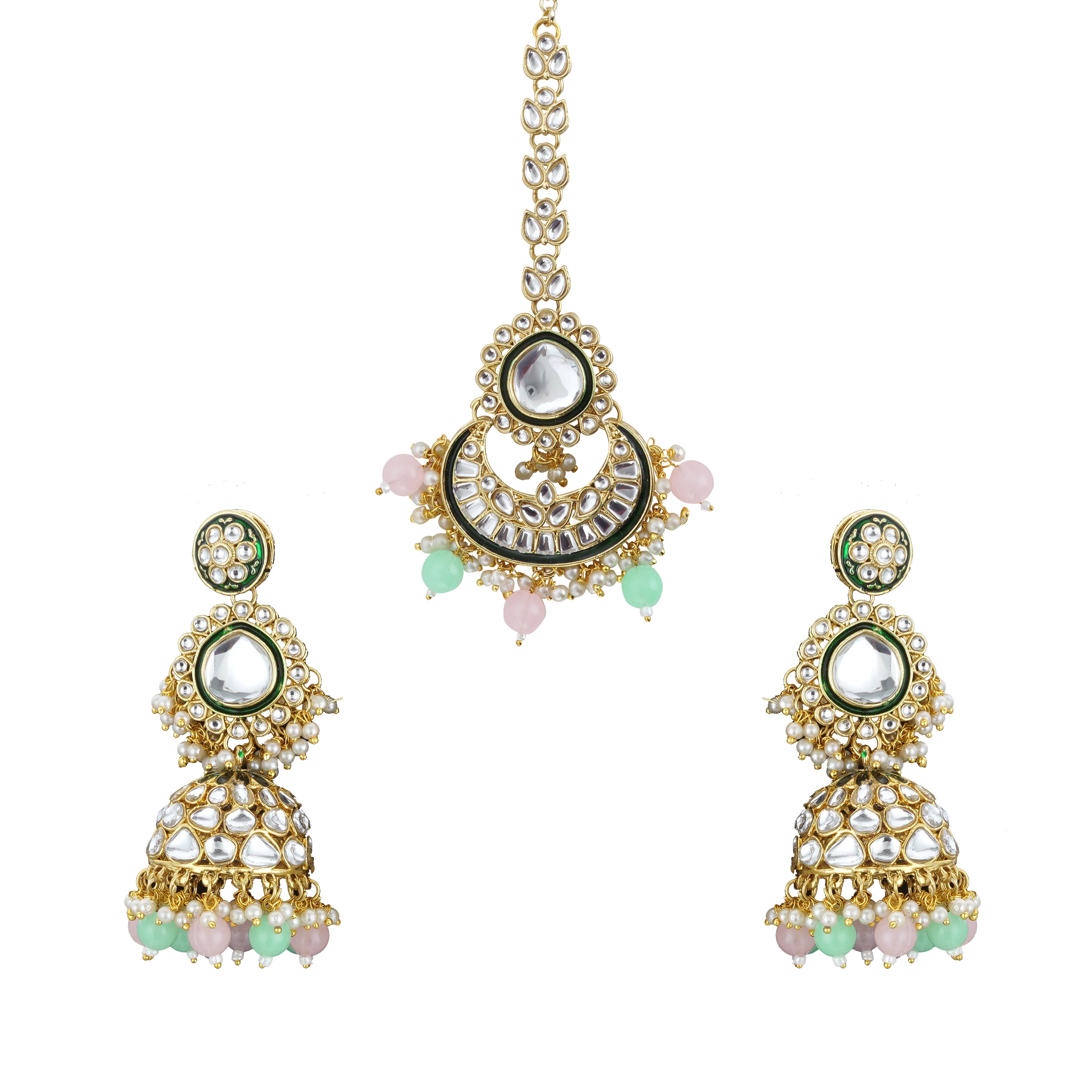Emerald Sangmesh Kundan Premium Jewellery Set