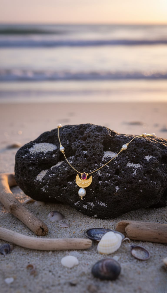 Crescent Moon Pearl Pendant Necklace