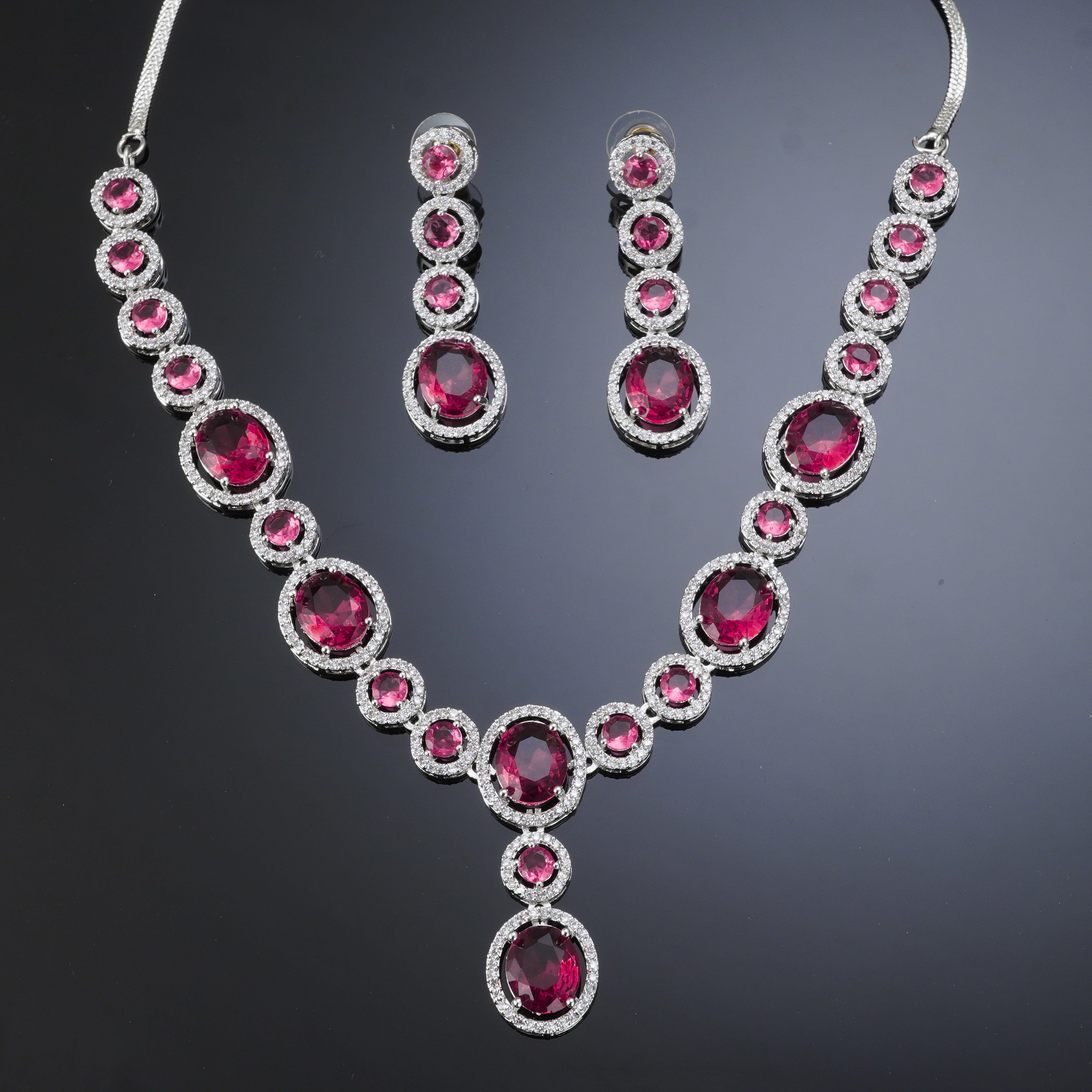 Red American Diamond CZ Necklace Set