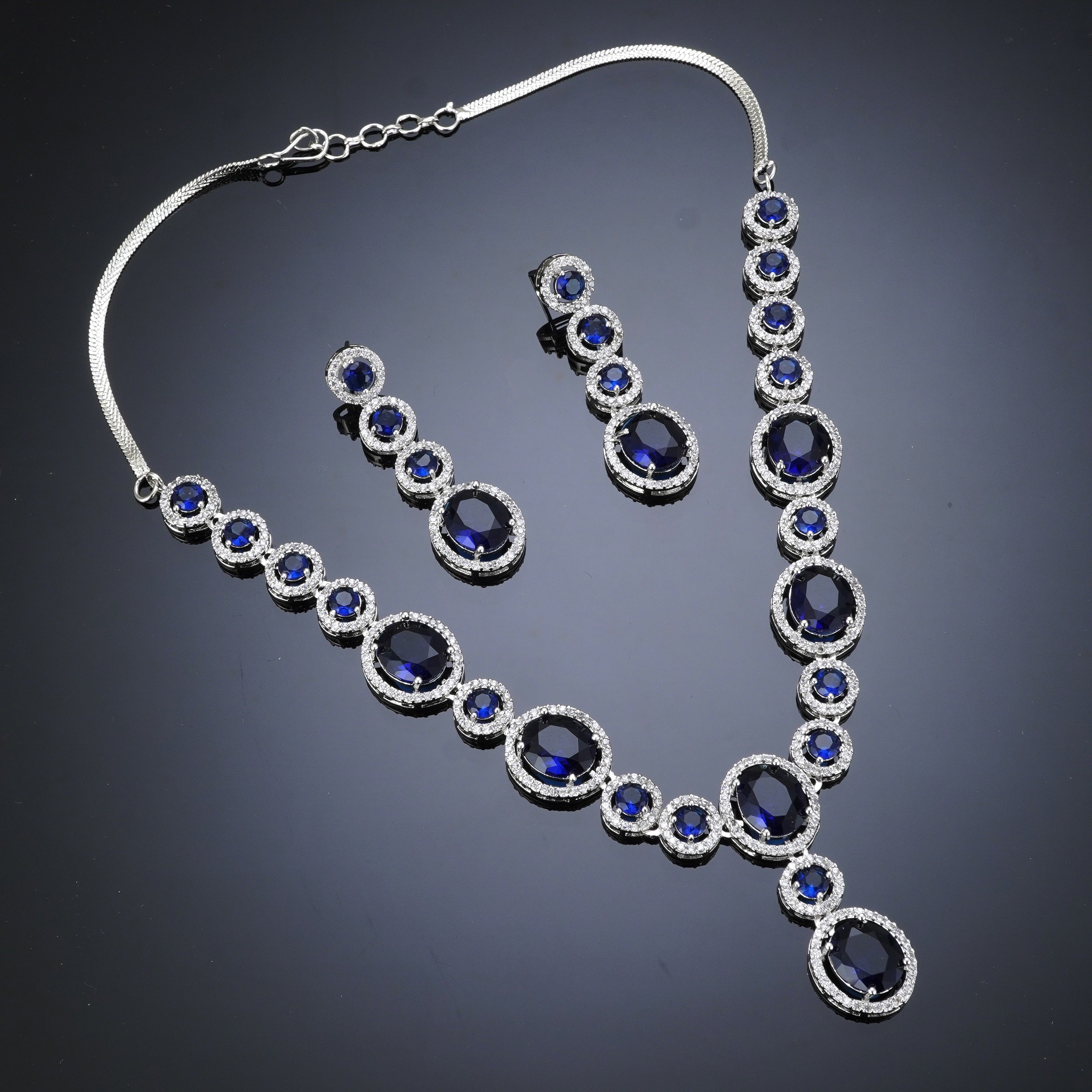 Blue American Diamond CZ Necklace Set