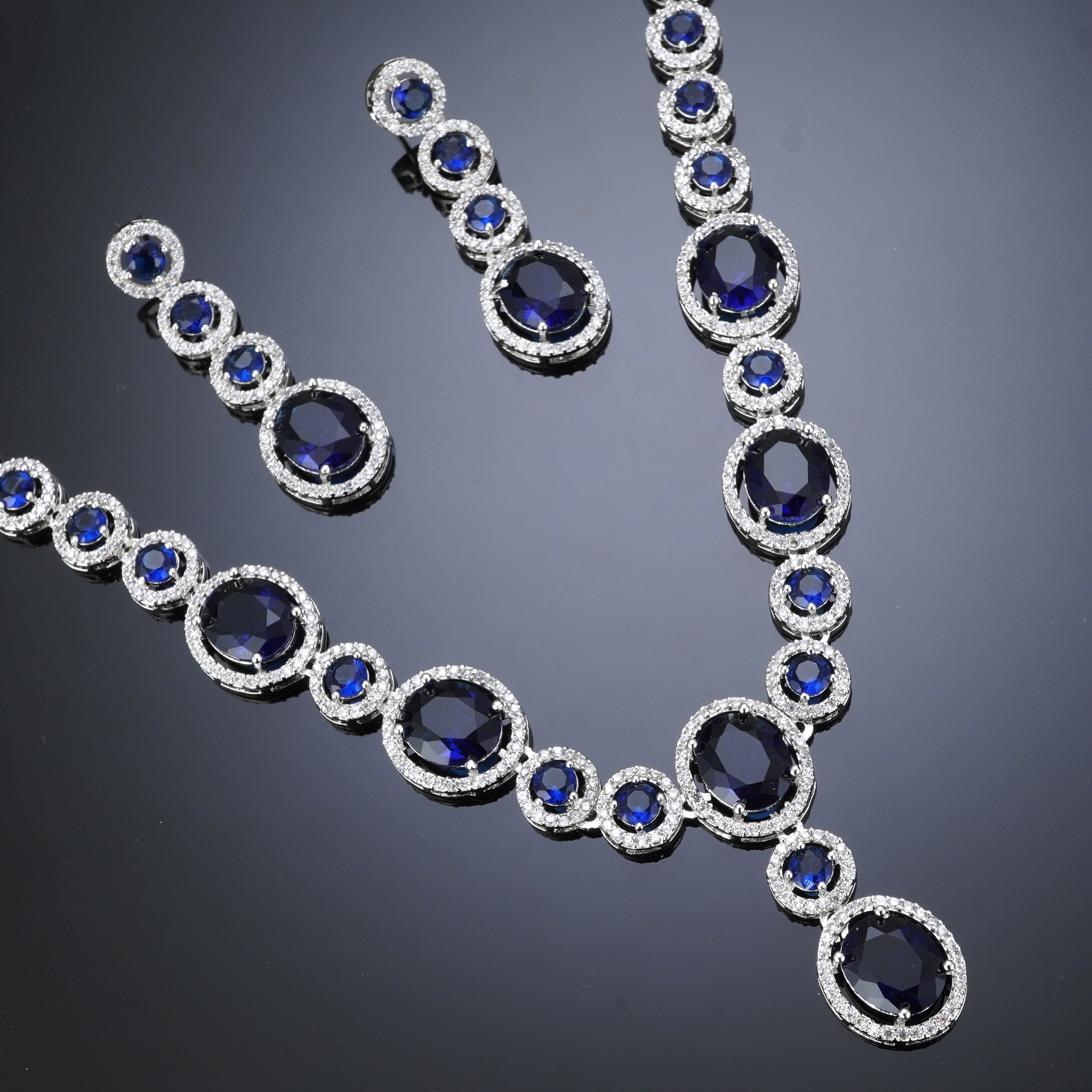 Blue American Diamond CZ Necklace Set