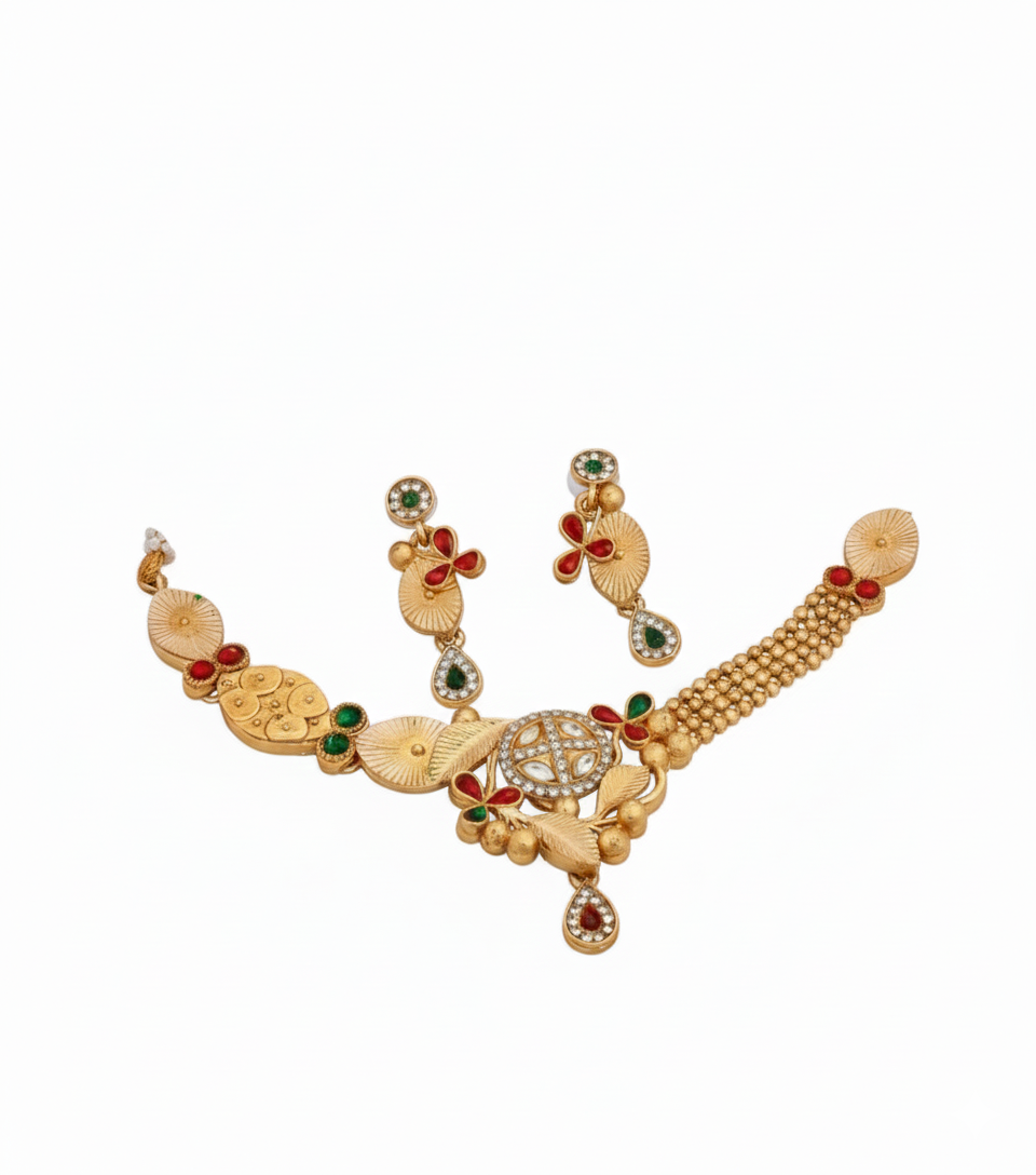 Matte Gold Floral Necklace Set