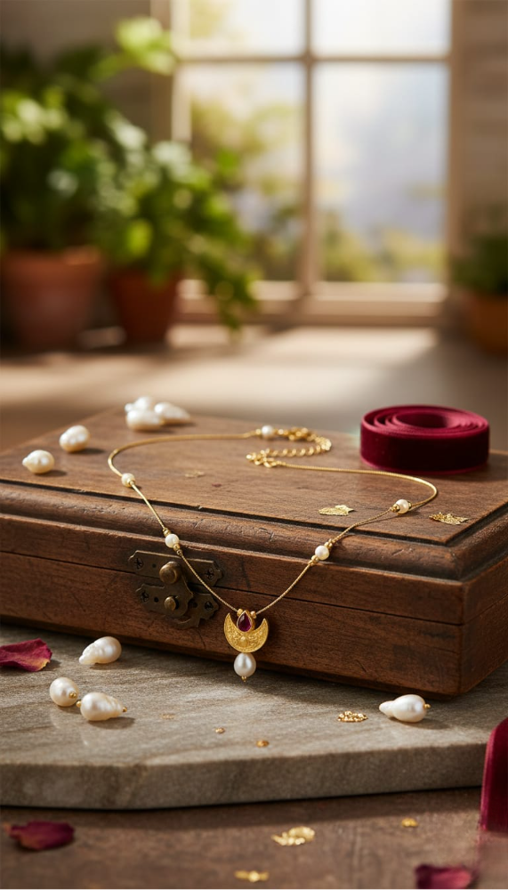 Crescent Moon Pearl Pendant Necklace