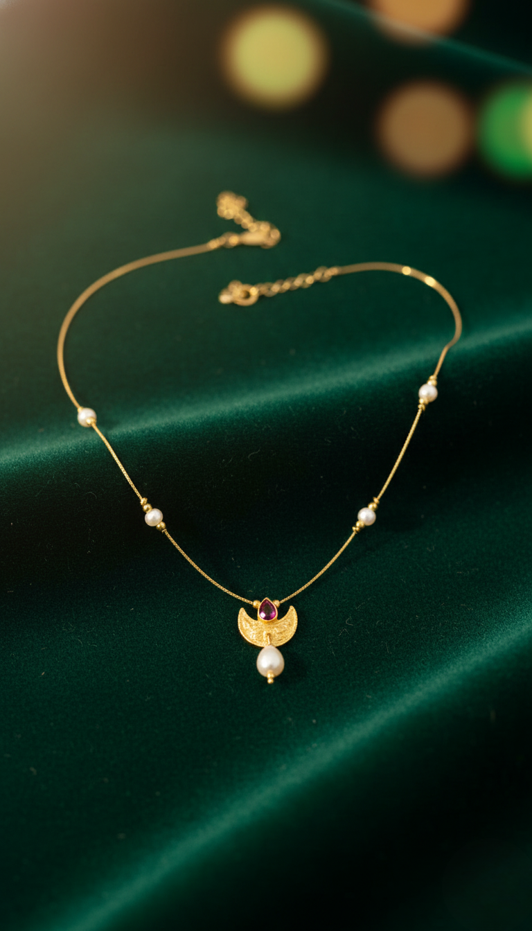 Crescent Moon Pearl Pendant Necklace