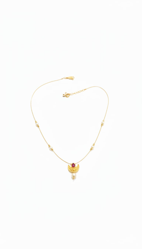 Crescent Moon Pearl Pendant Necklace